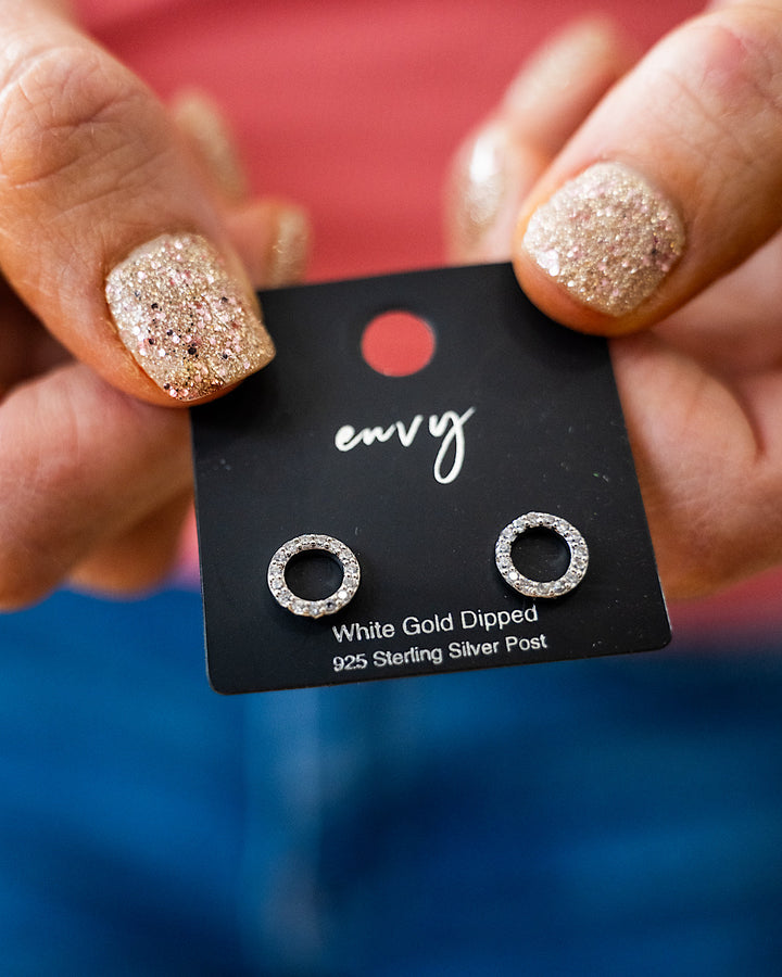 Round White Gold Earrings with Rhinestones Trendy Wholesale