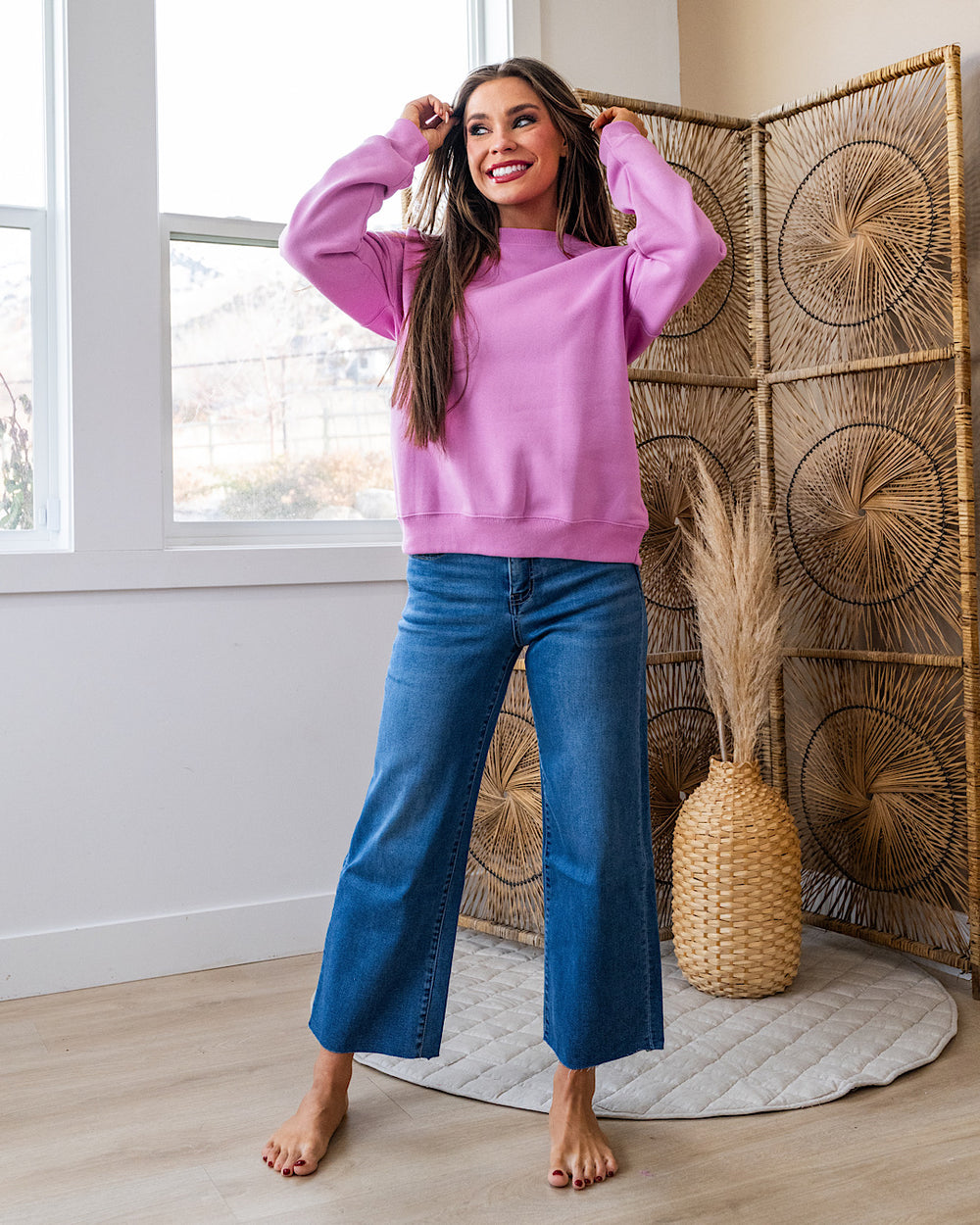 Cozy Crewneck Sweatshirt - Bright Mauve Zenana