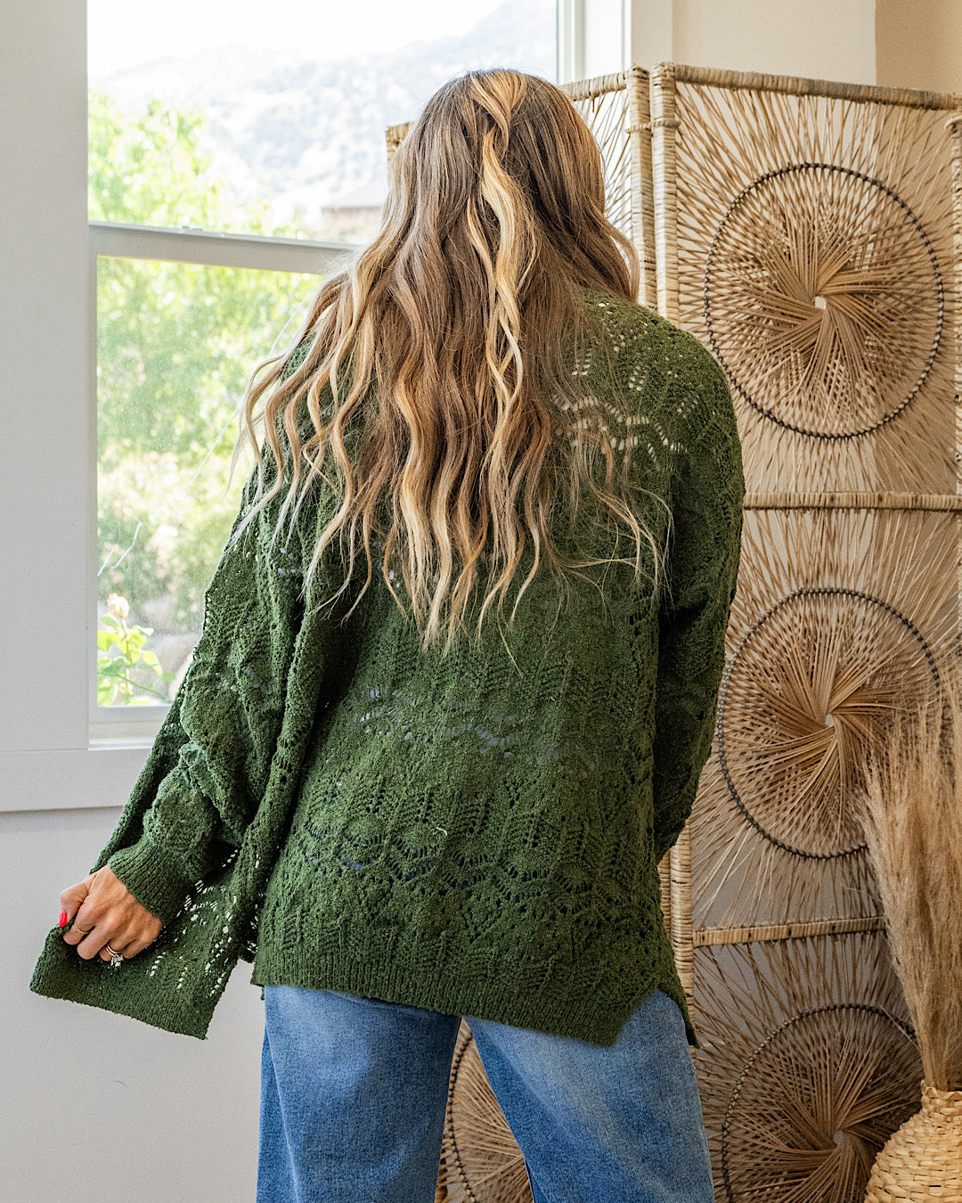 NEW! Roselin Pointelle Open Cardigan - Olive Bibi