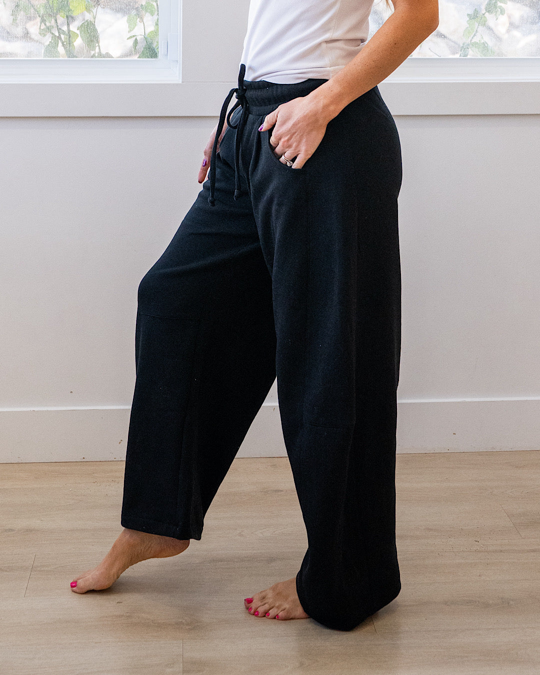 Micael Barrel Leg Lounge Pants - Black Reflex