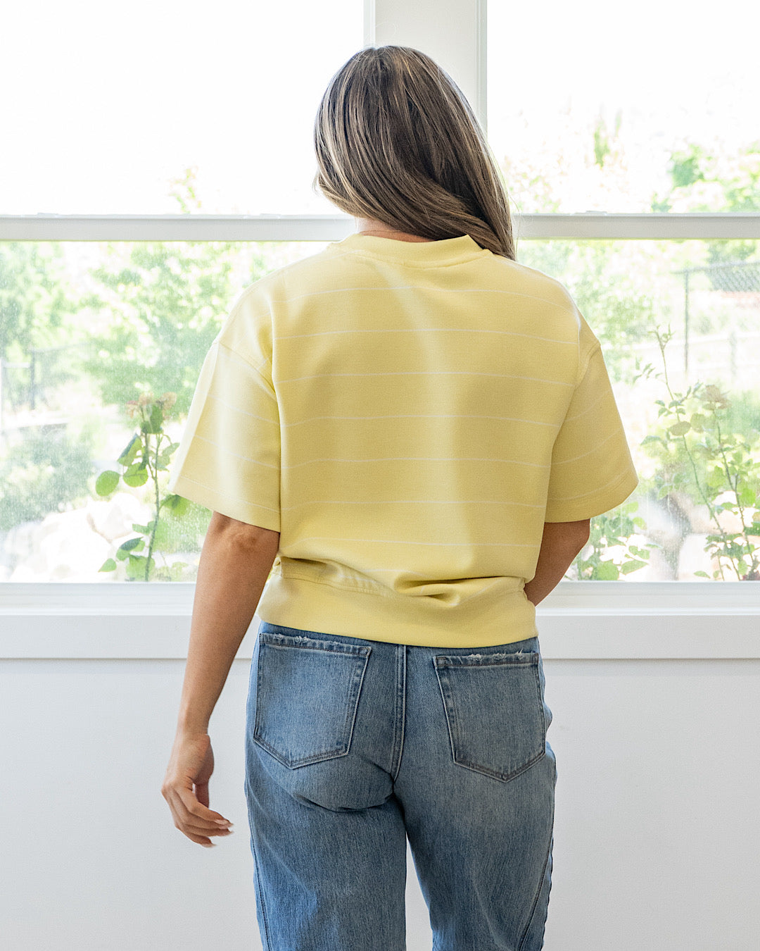 NEW! Macey Scuba Fabric Striped Top - Lemon & Cream Rae Mode