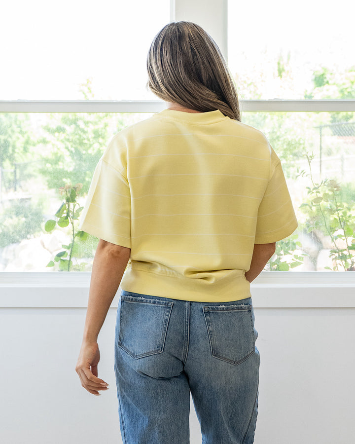 NEW! Macey Scuba Fabric Striped Top - Lemon & Cream Rae Mode