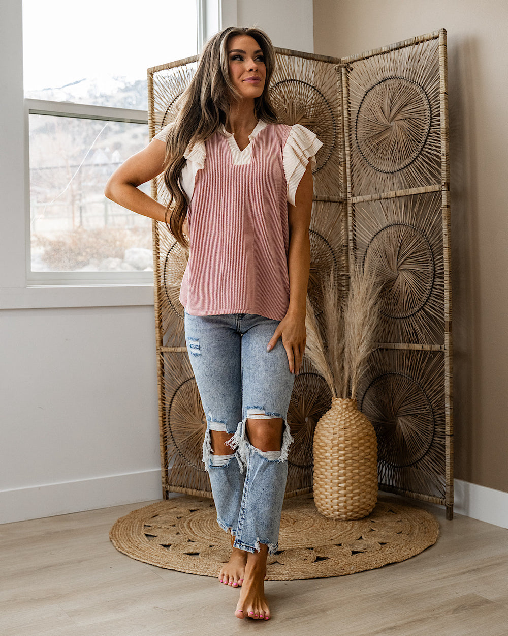 Angelina Corded Flutter Sleeve Top - Mauve FINAL SALE Lovely Melody