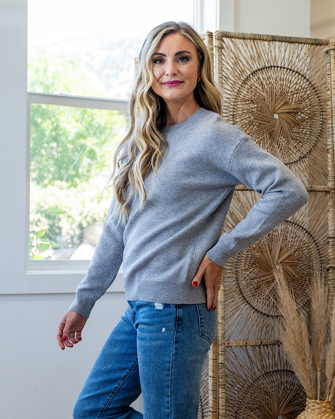 Brielle Drop Shoulder Knit Sweater - Heather Gray Be Cool