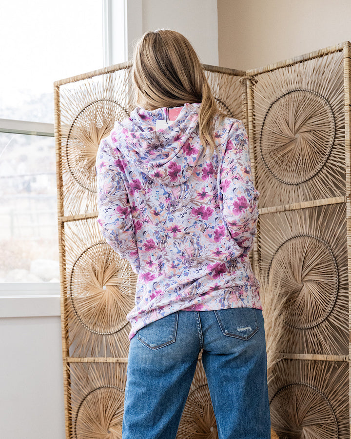 Ashley Abstract Floral Hoodie - Pink & Periwinkle Michelle Mae