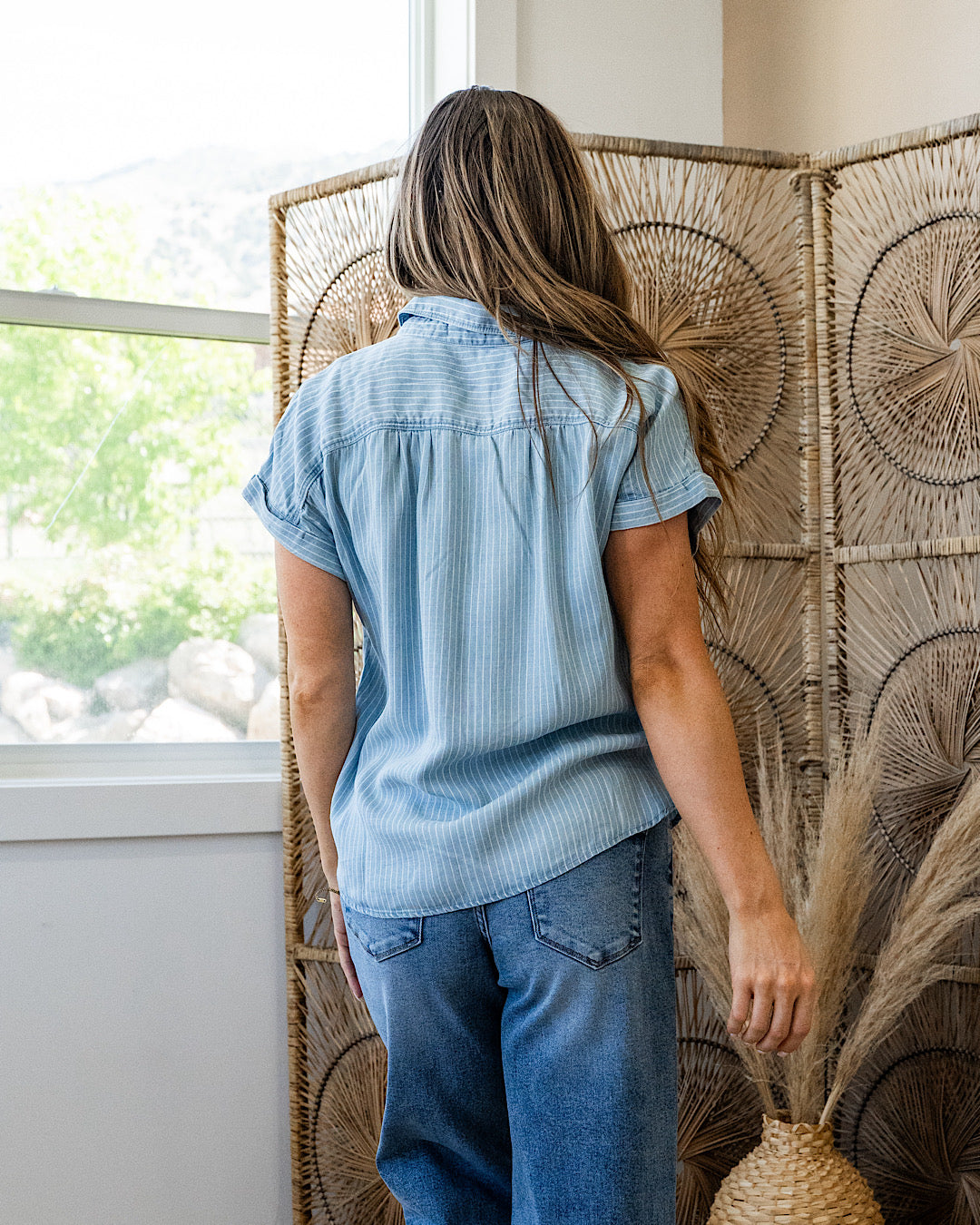 Emmy Blue Striped Tencel Button Up Top FINAL SALE Be Cool