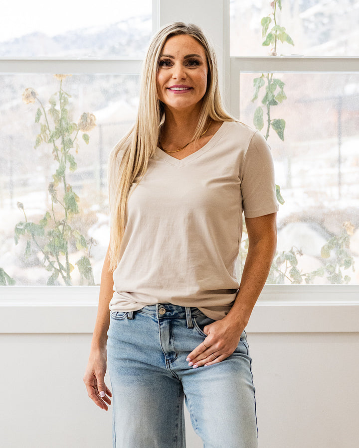 NEW! Favorite V Neck Top - Sand Beige Zenana