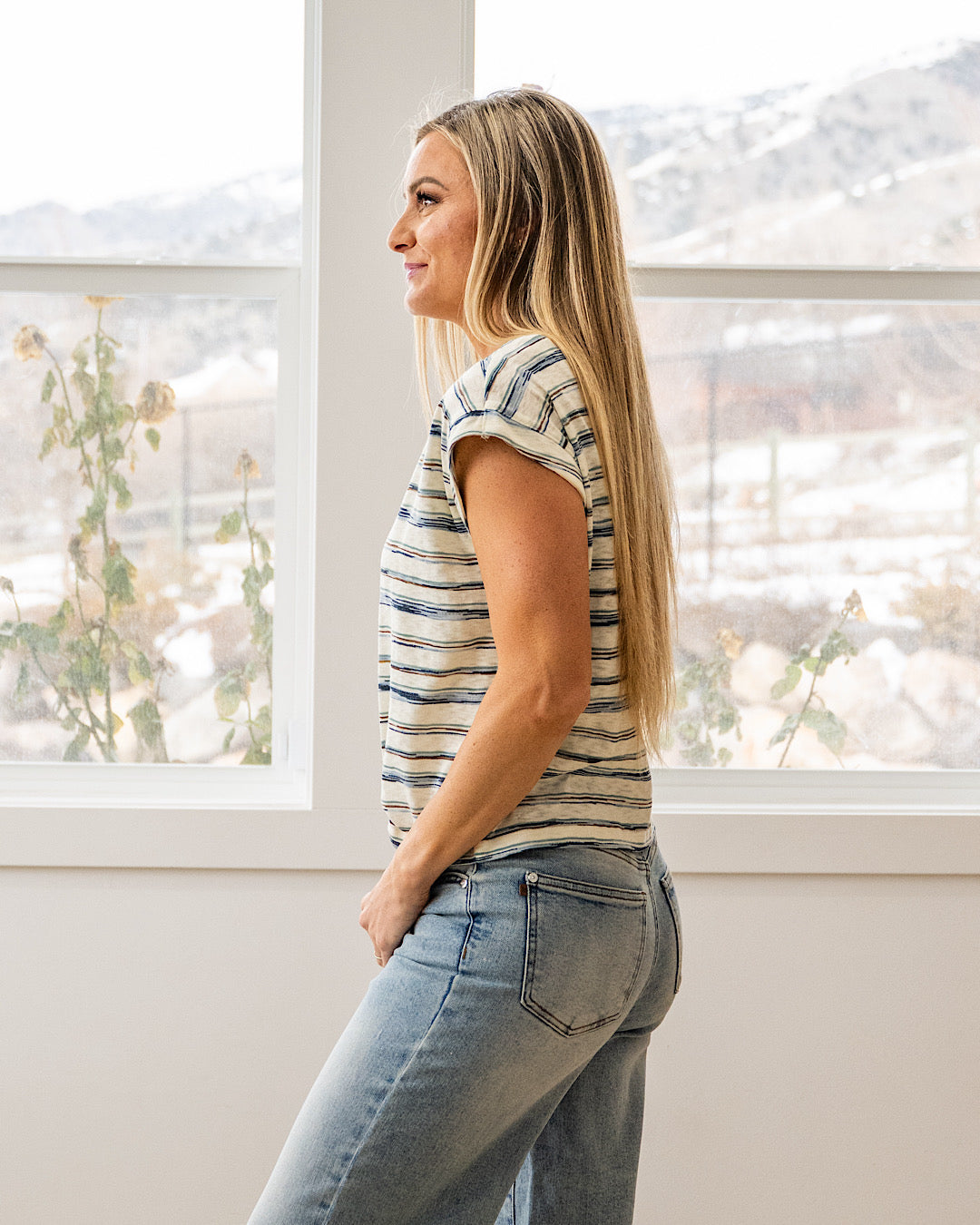 NEW! Alicia Striped Slub Knit Top - Jade Staccato