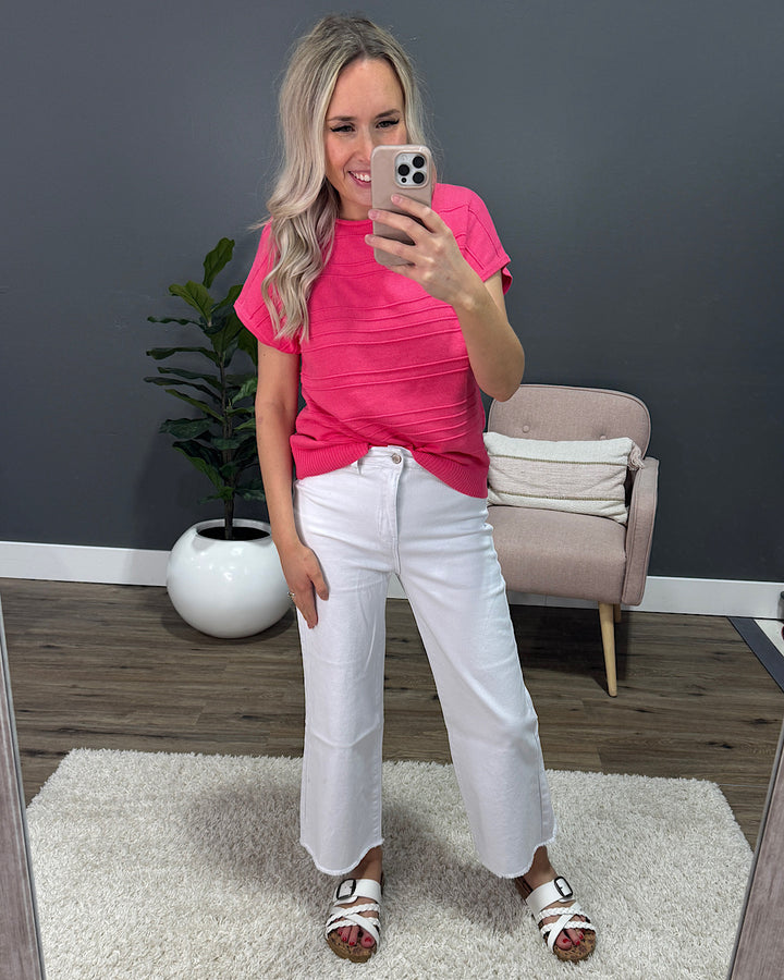 Mae Wide Leg Cropped Jeans - White Zenana