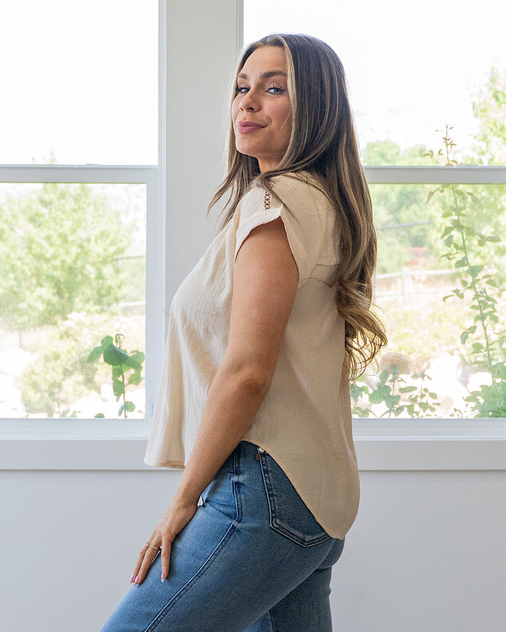 Mariah Lace Trim Top - Light Khaki Mine