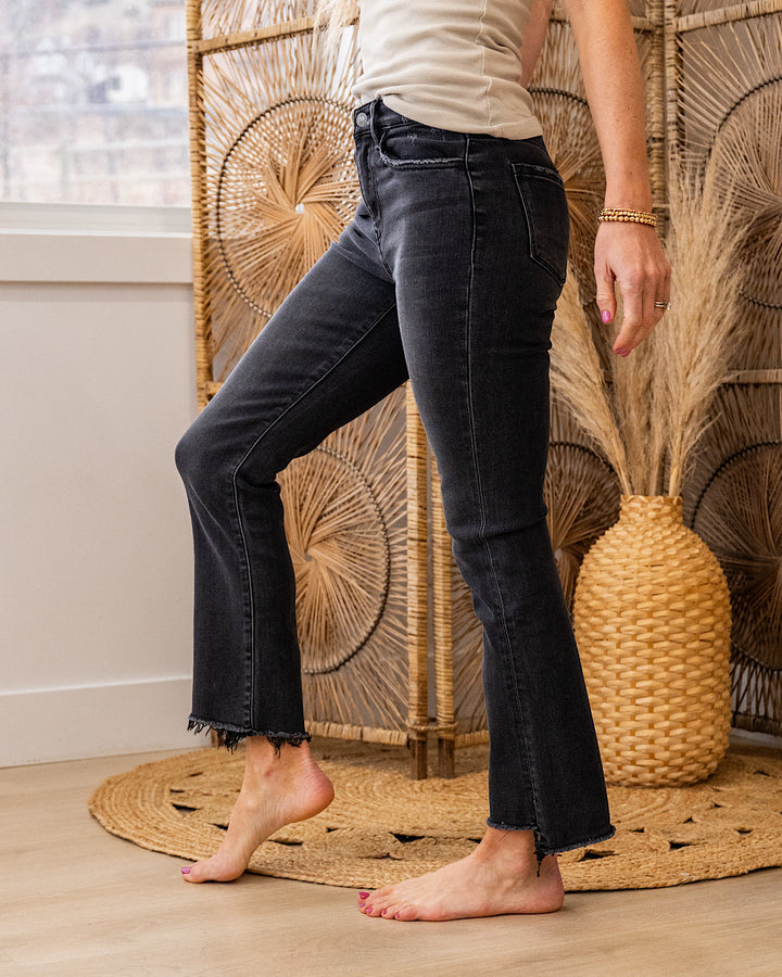 Vervet Think About It Fray Hem Crop Flare Jeans - Faded Black Vervet