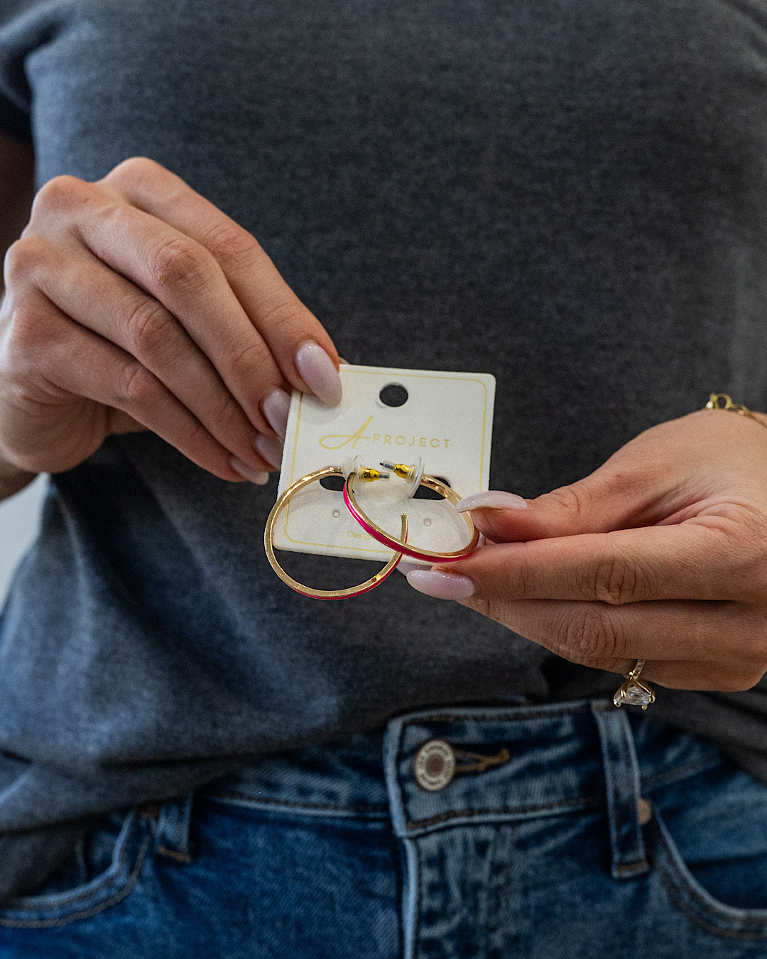 Color Filled Open Hoop Earrings - Hot Pink Trendy Wholesale