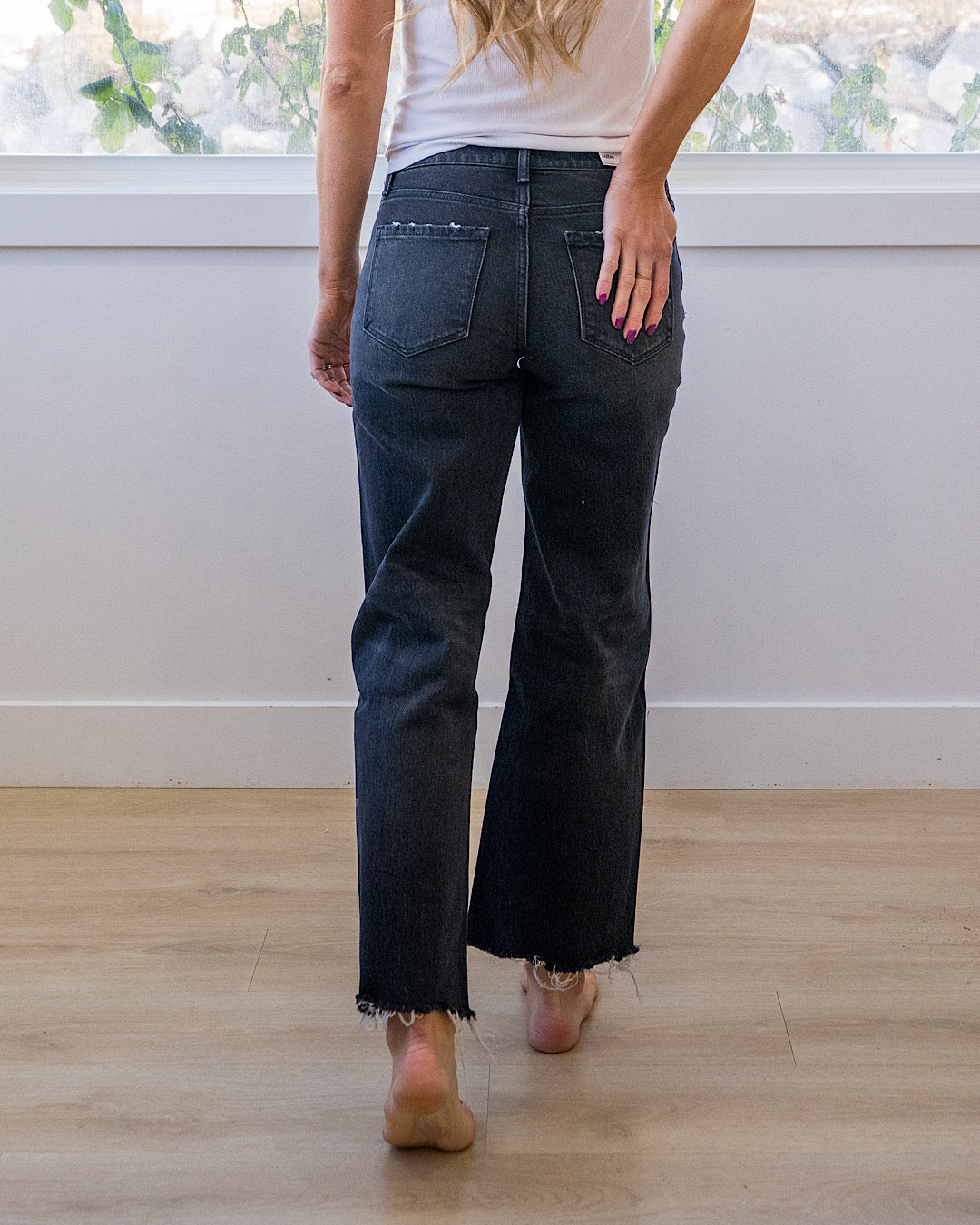 Vervet Carolina Fray Hem Slim Wide Leg Jeans - Black Vervet