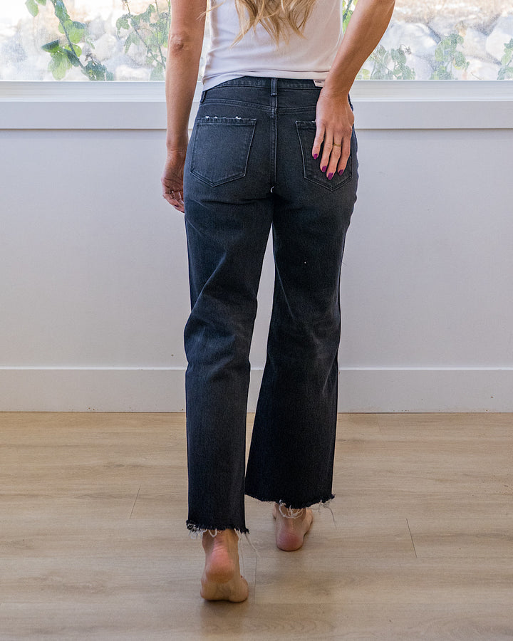 Vervet Carolina Fray Hem Slim Wide Leg Jeans - Black Vervet