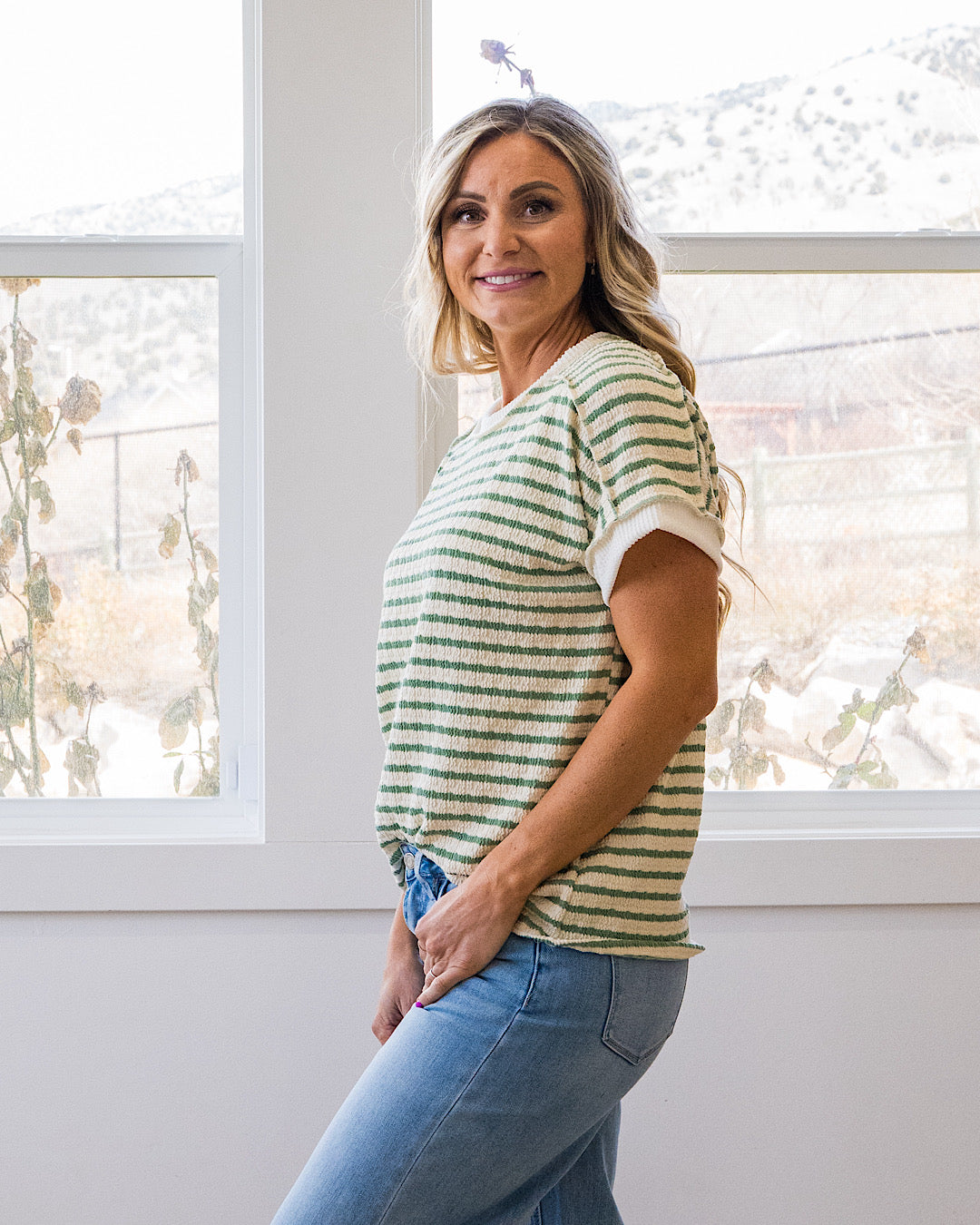 Devri Textured Striped Top - Sage Lovely Melody