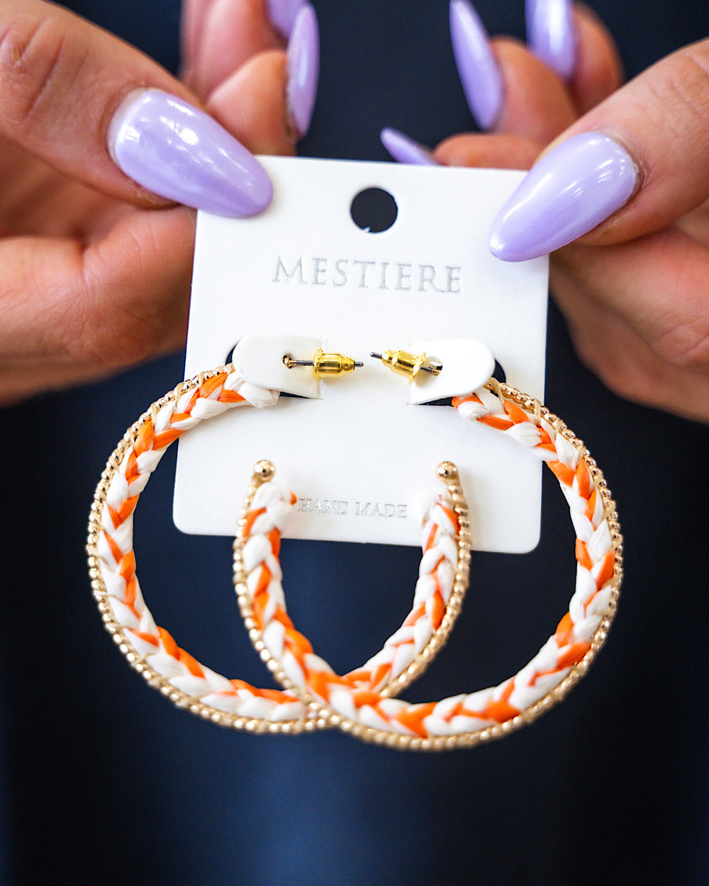 Orange Braided Open Hoop Earrings with Gold Bead Accents SALE Crystals Trading Inc.