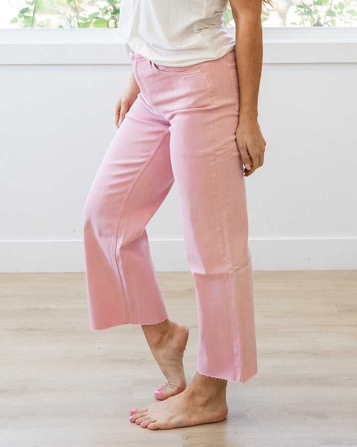 NEW! Vervet Skye Wide Leg Non Distressed Crop Jeans - Pink Vervet