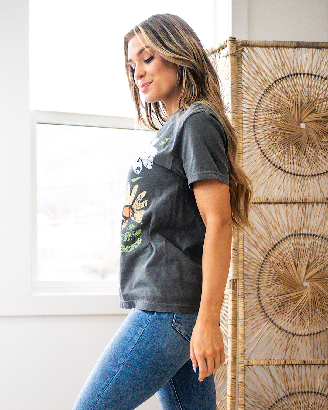 Vintage Daisies Charcoal Tee SALE Kissed Apparel