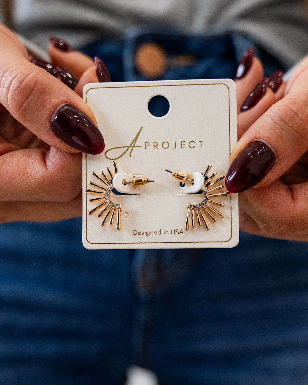 Crystal Pave Sunburst Earrings - Gold Trendy Wholesale