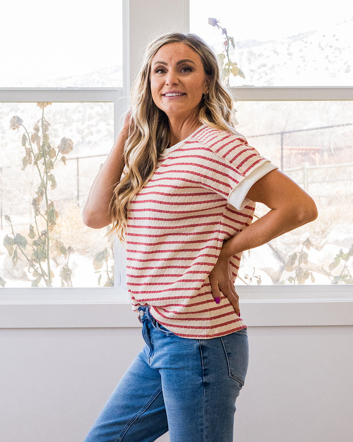 Devri Textured Striped Top - Mauve Lovely Melody