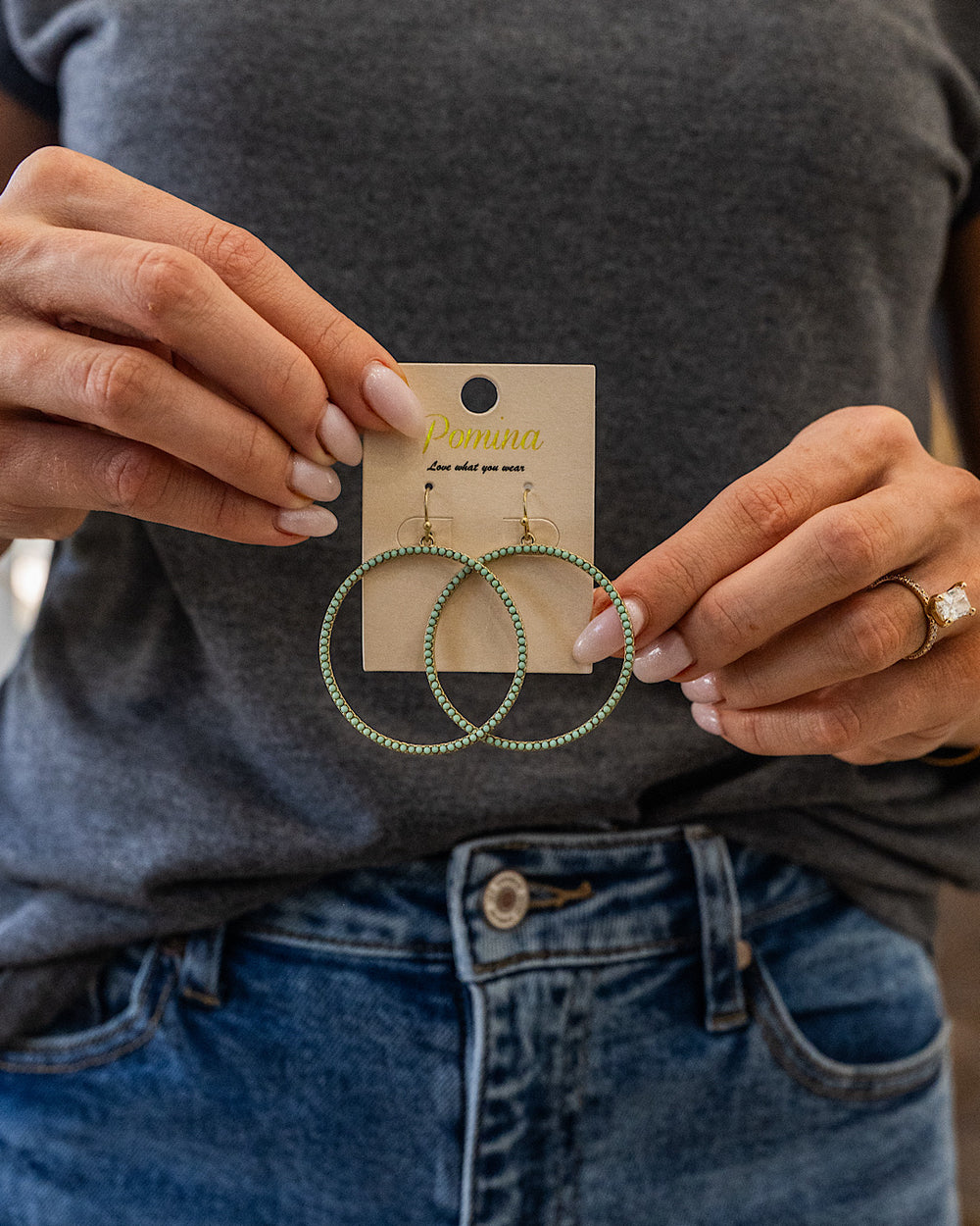 Mint Stone Embedded Circle Earrings Trendy Wholesale