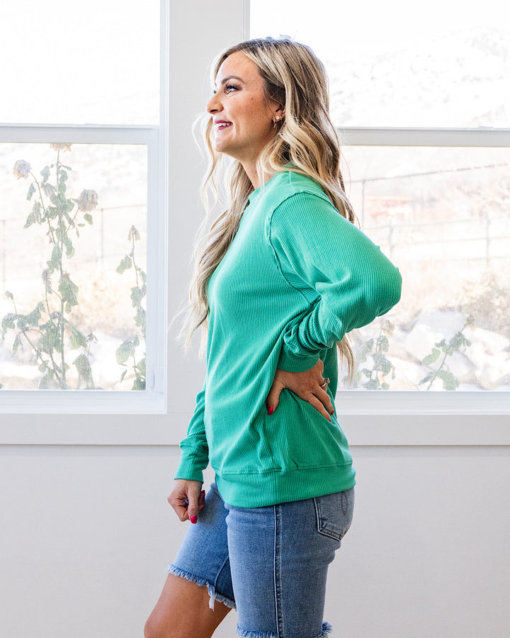 Mia Ribbed Crewneck Top - Emerald Michelle Mae