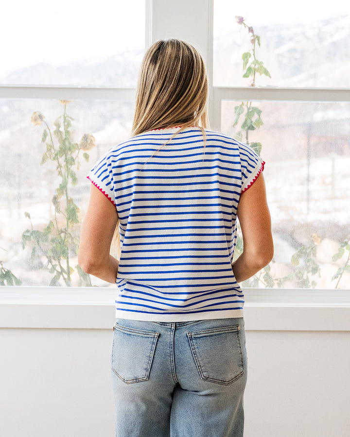 NEW! Be There Striped Short Sleeve Sweater - Royal Staccato