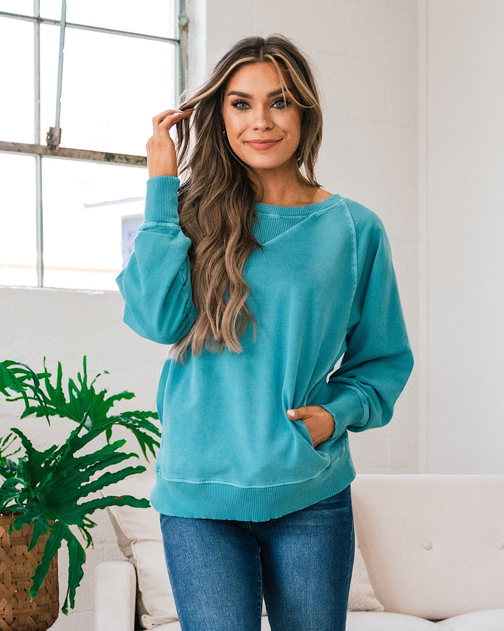 Girlfriend Crewneck Sweatshirt - Light Teal Zenana