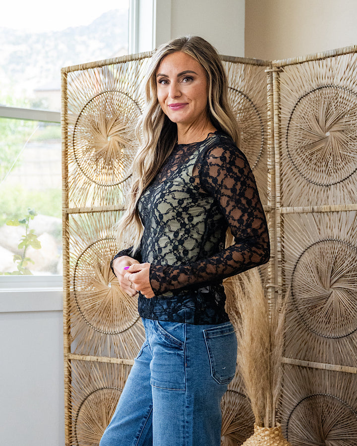 Cloud Nine Long Sleeve Floral Lace Top - Black Sew In Love
