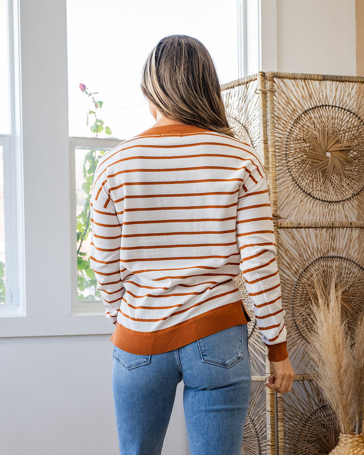 Rosie Fine Knit Striped Sweater - Ivory & Copper Staccato