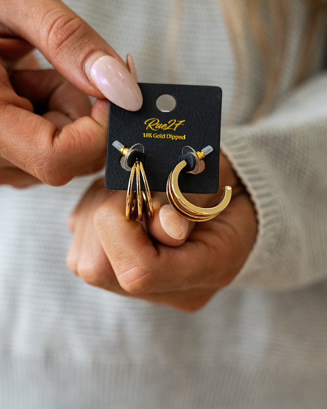 Gold Three Line Layered Half Hoop Earrings Trendy Wholesale