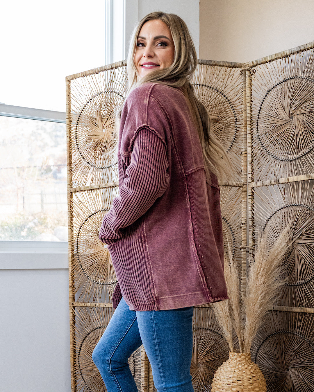 NEW! Beth Vintage Knit Grandpa Cardigan - Red Bean