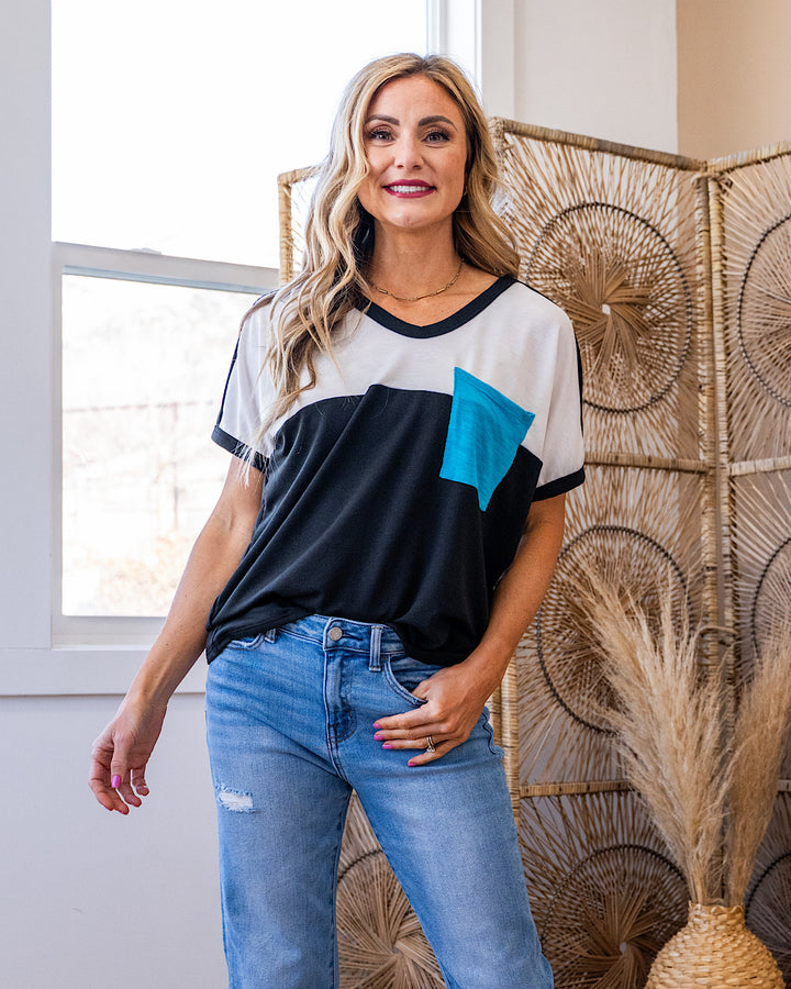 Heather Color Block Top with Contrast Pocket - Color Options Available! Bibi Black