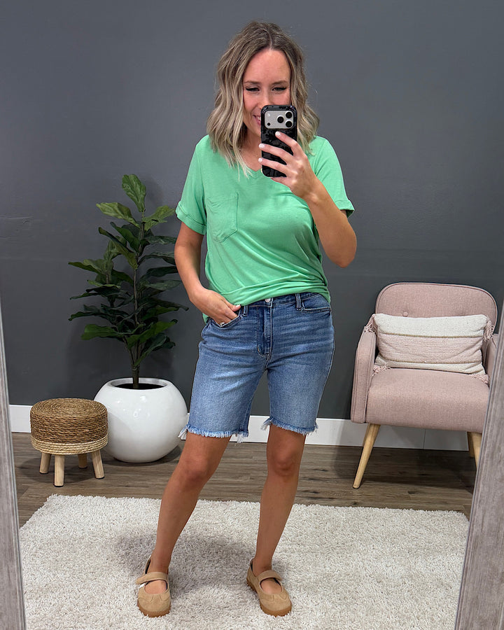 Judy Blue Britta Fray Hem Bermuda Jean Shorts Judy Blue