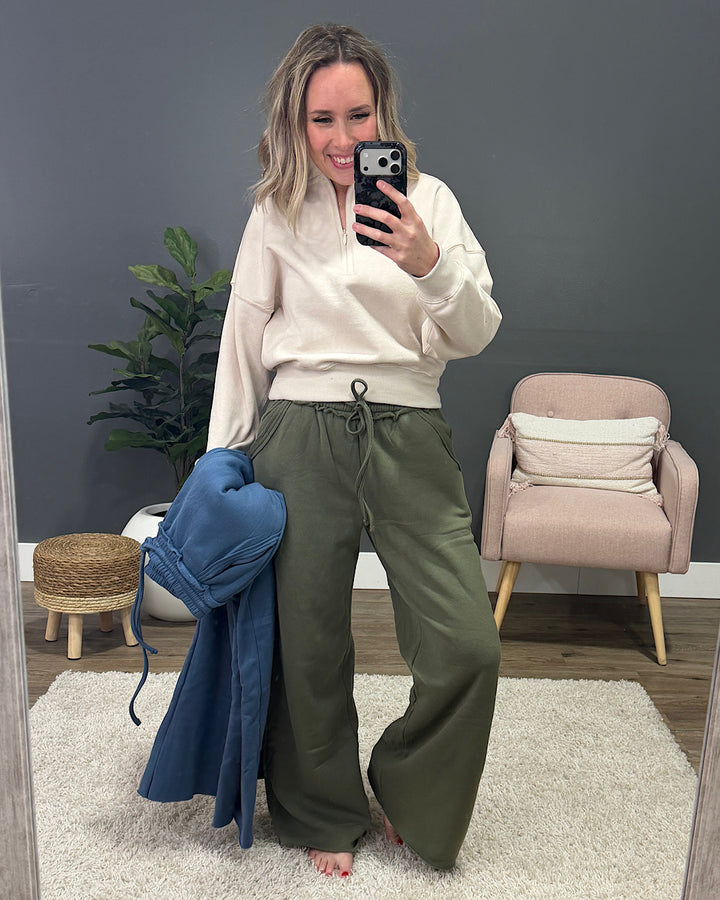 Wide Leg Lounge Pants - Light Olive Zenana