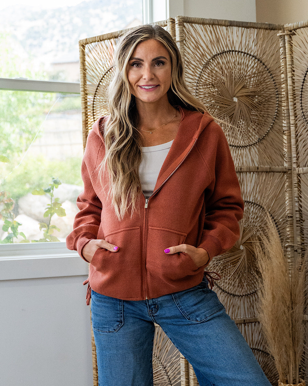 Brynn Drawstring Hem Zip Up Sweater Hoodie - Color Options Available! Staccato Copper
