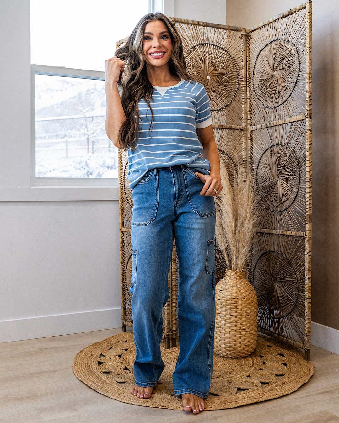 Marcie Ribbed Striped Top - Blue SALE Staccato