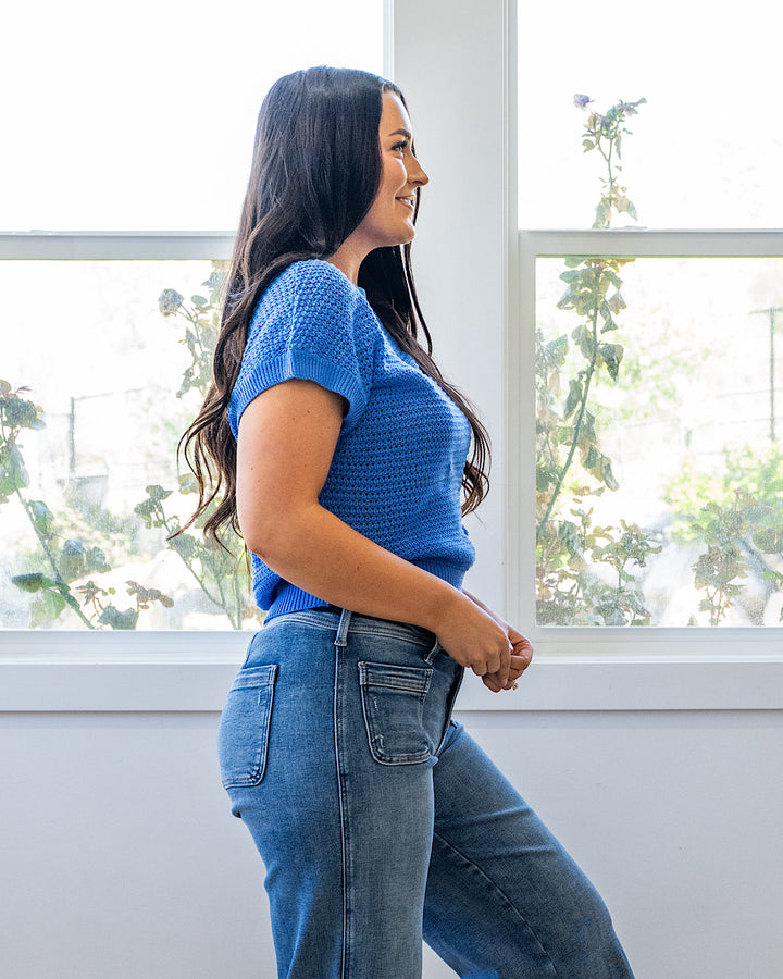 NEW! Nicole Crochet Knit Top - Royal Staccato