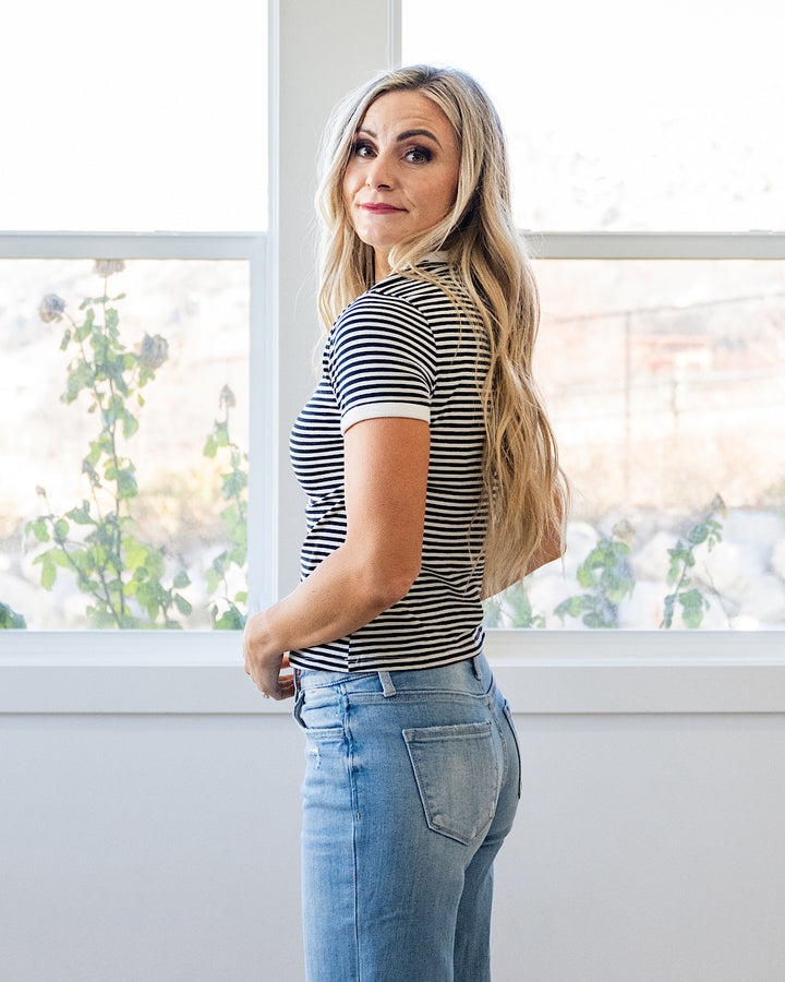 NEW! Sammy Striped Short Sleeve Sleeve Top - Black Zenana