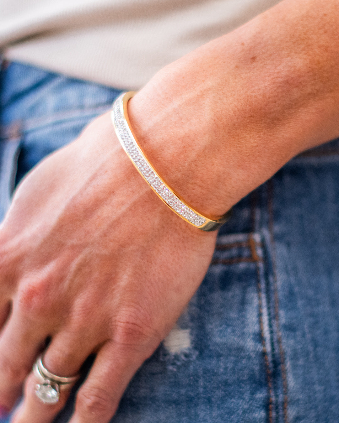 NEW! Crystal Paved Stainless Steel Bracelet - Gold Trendy Wholesale