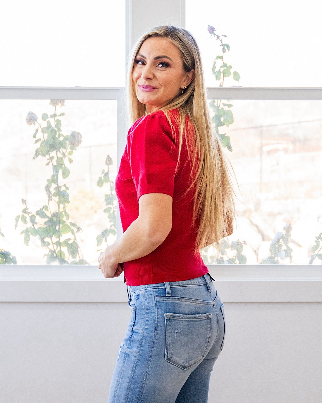 NEW! Brooke Pointelle Short Sleeve Cardigan - Poppy Red Be Cool