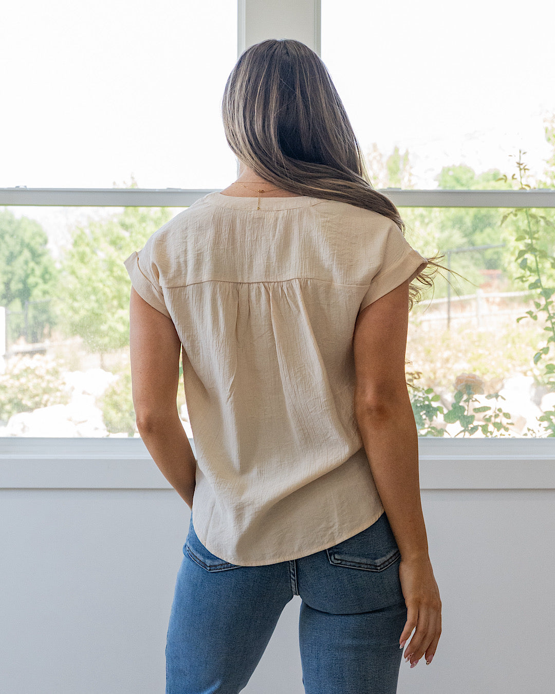 Mariah Lace Trim Top - Light Khaki Mine