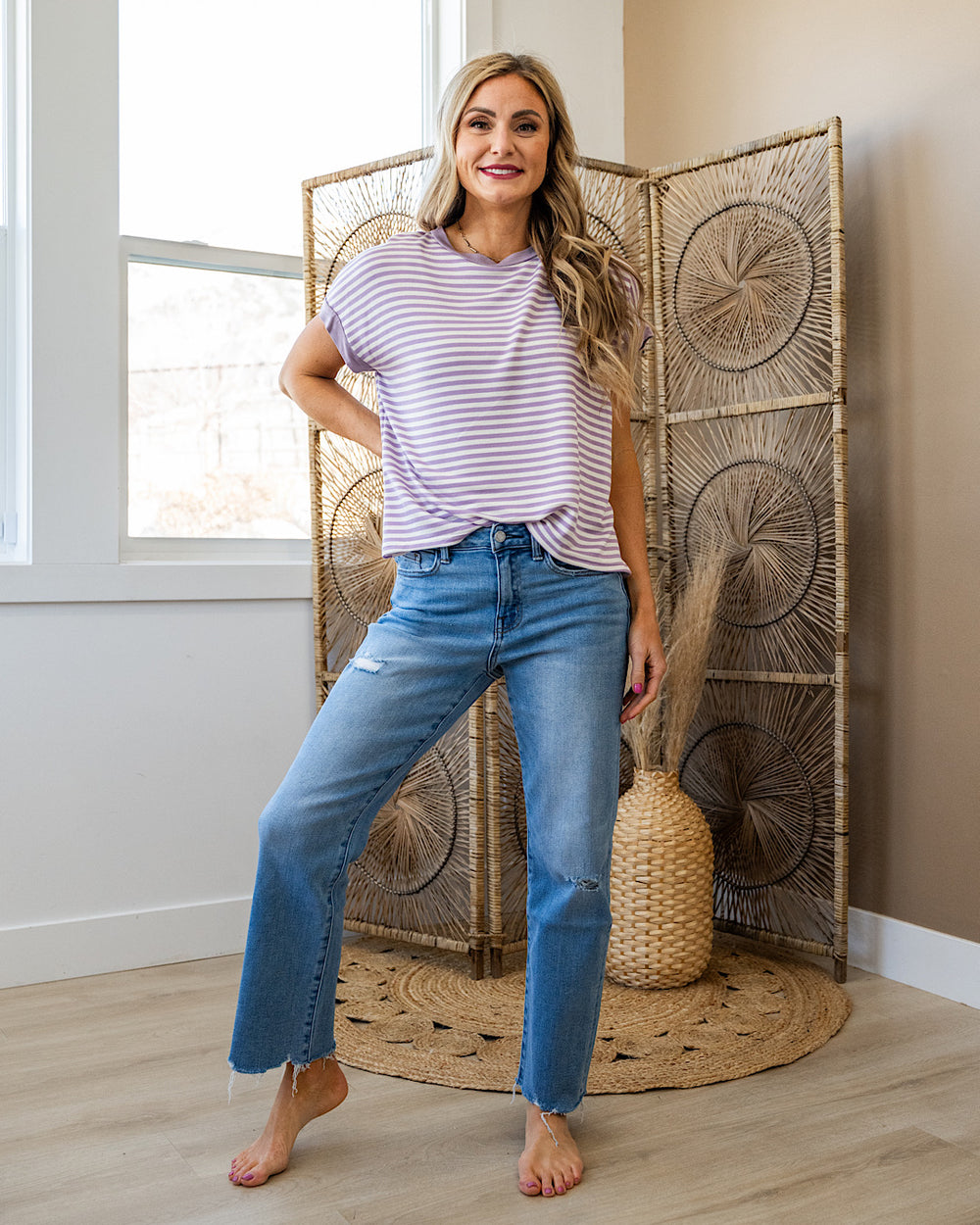 Carolina Striped Drop Shoulder Top - Lilac SALE Lovely Melody