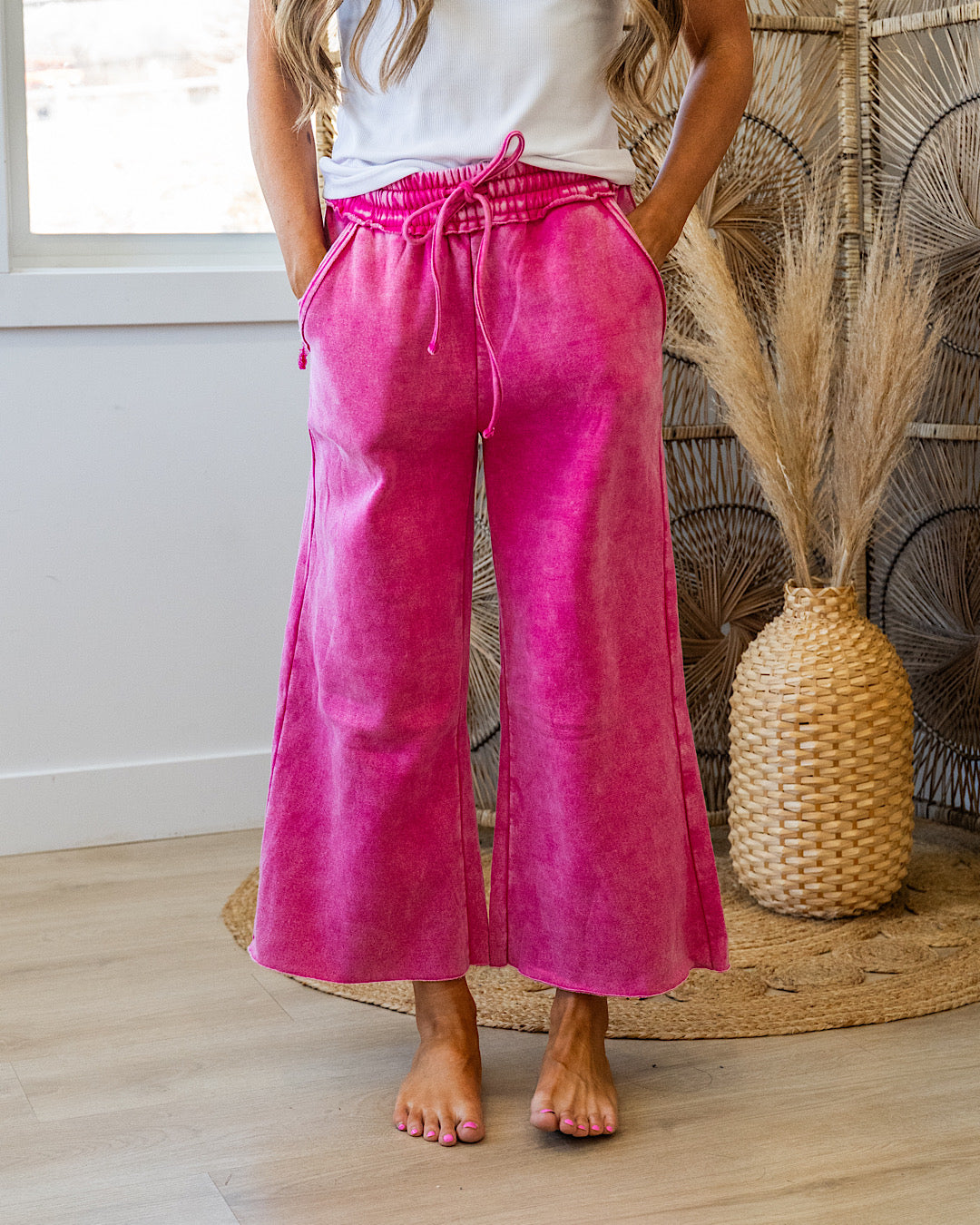 Cropped Wide Leg Comfy Pants - Color Options Available! Zenana Hot Pink