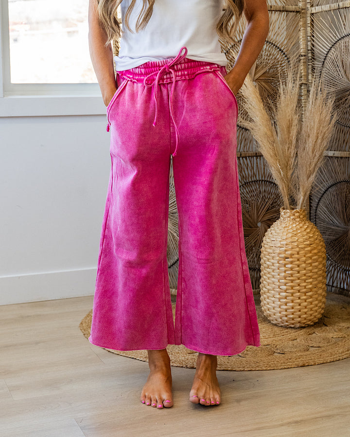 Cropped Wide Leg Comfy Pants - Color Options Available! Zenana Hot Pink