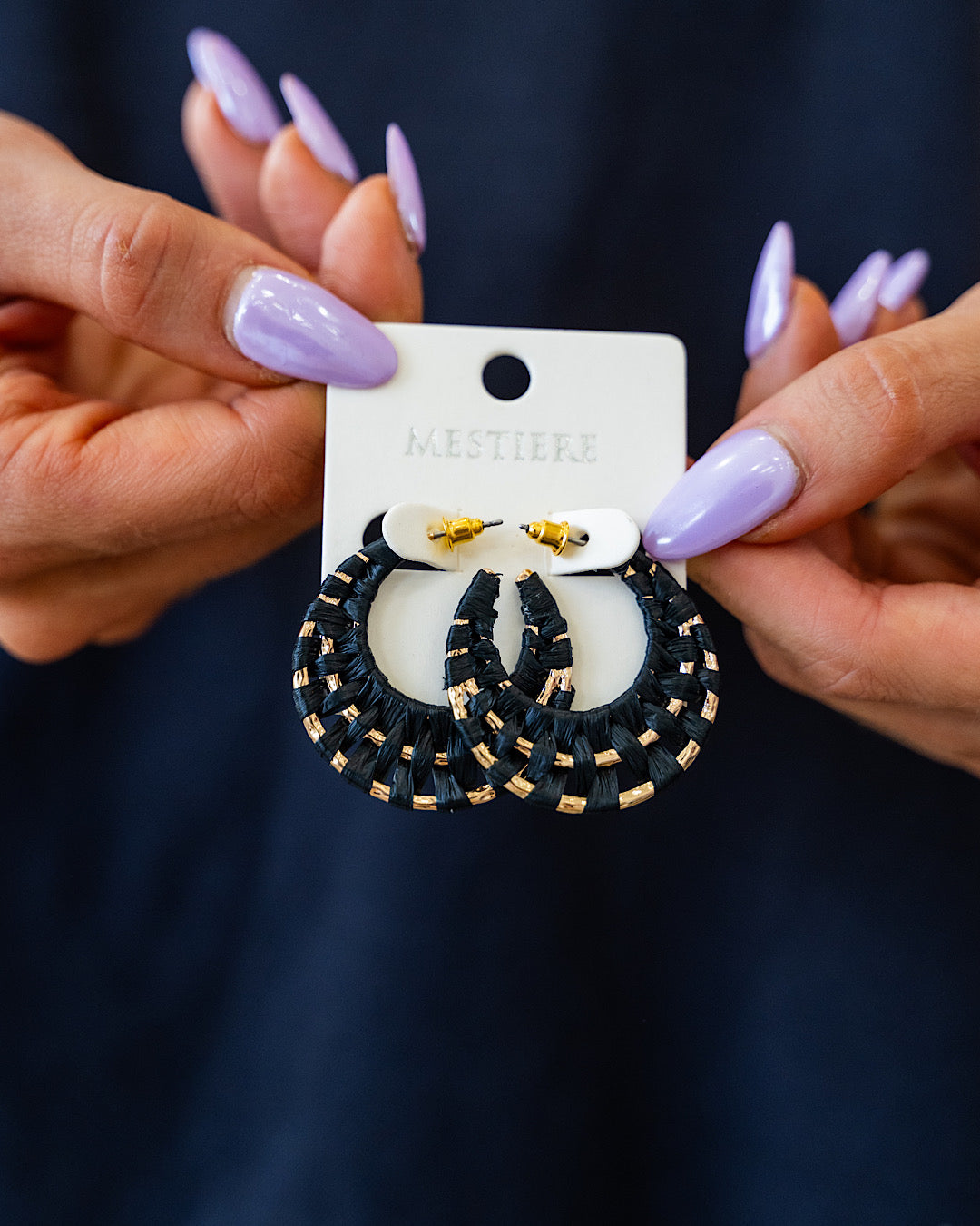 Black Wrapped Open Hoop Earrings Crystals Trading Inc.