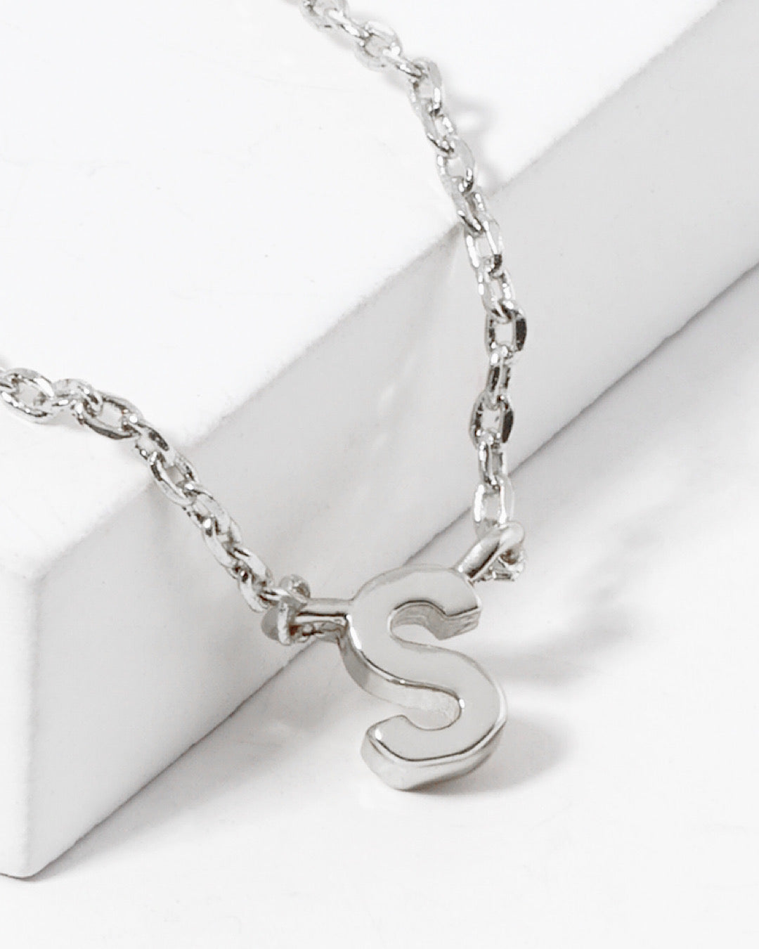 Dainty White Gold Initial Necklace - Pick Your Initial Trendy Wholesale S One Size