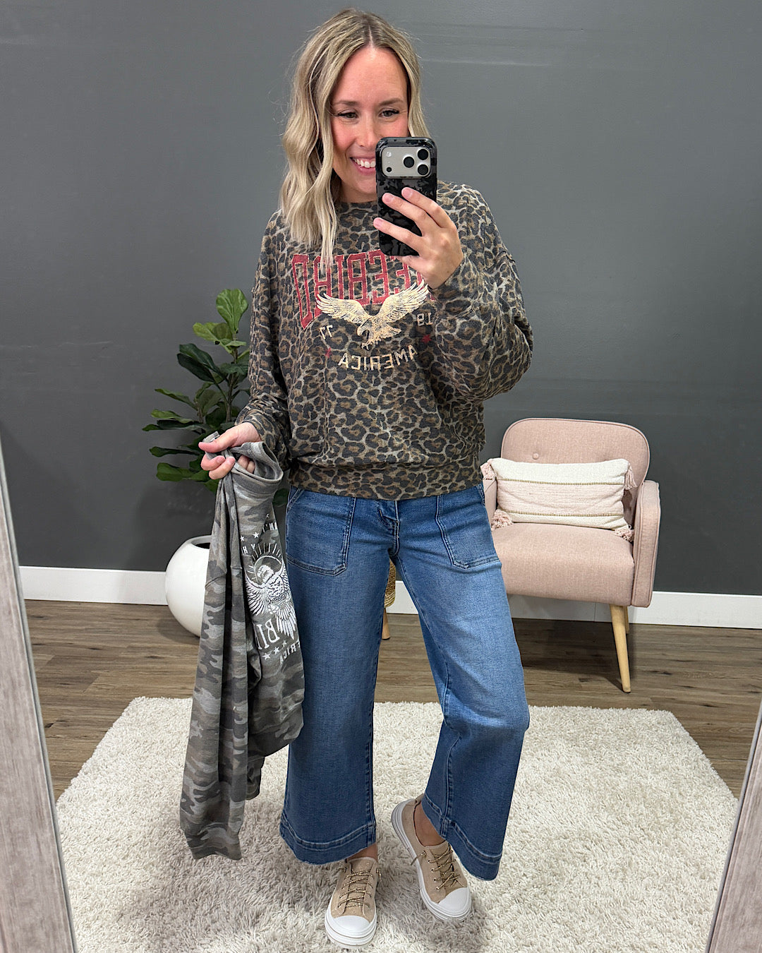 Free Bird America 1977 Leopard Long Sleeve Top Zutter