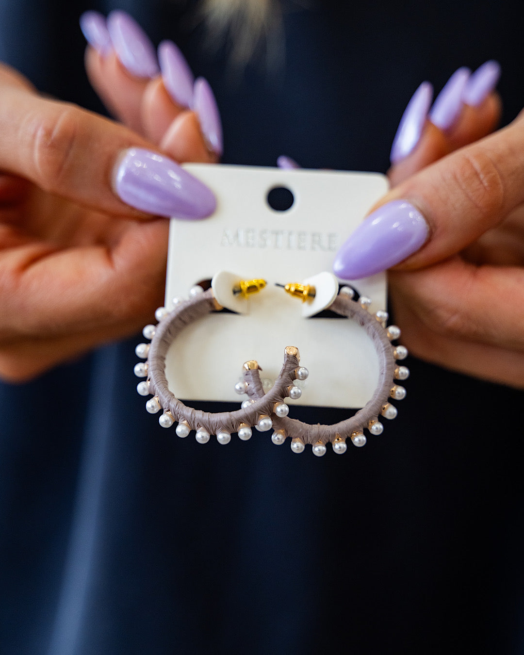 Warm Gray Open Hoop Earrings with Pearl Accents SALE Crystals Trading Inc.