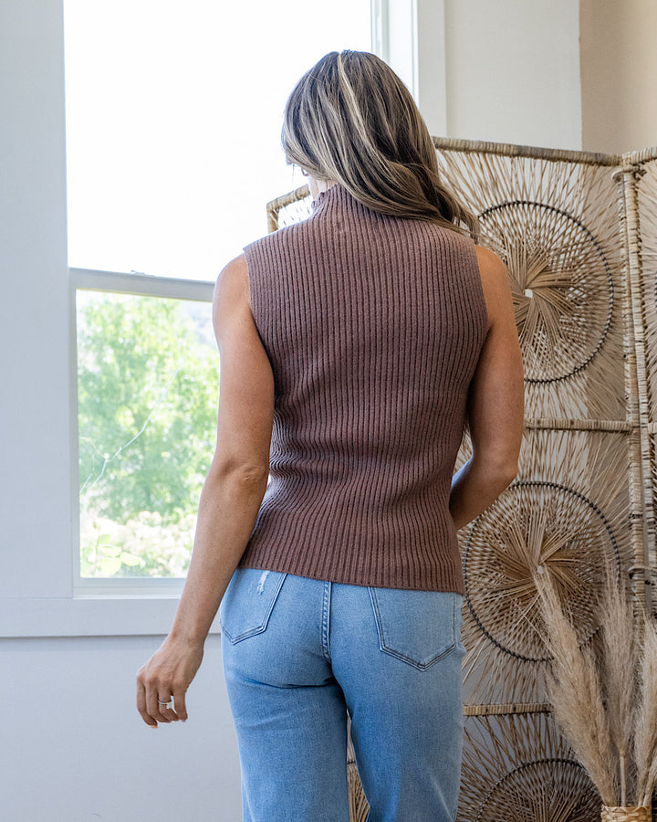 Rise Up Sleeveless Mock Neck Sweater Top - Chocolate SALE Be Cool